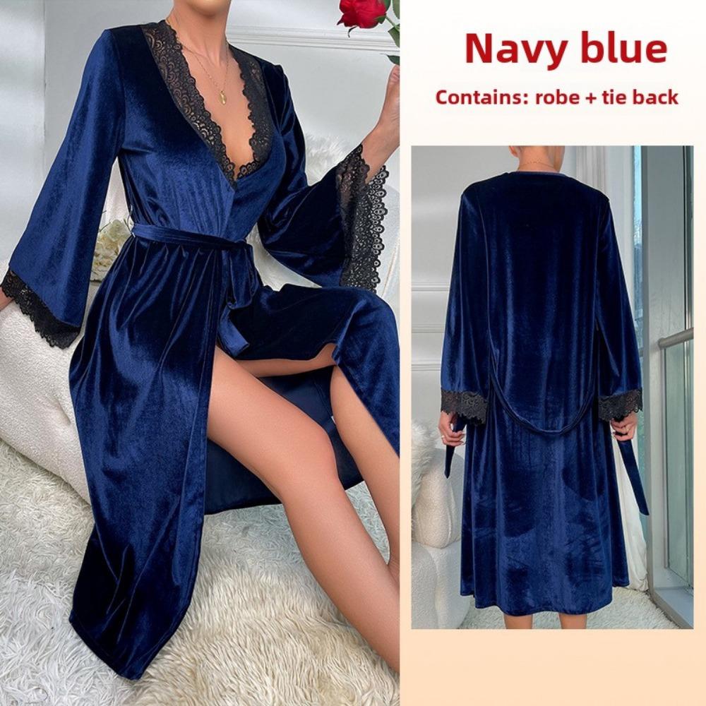 Women's Long Velvet Bathrobe Sexy Nightgown Hot Sale Loungewear