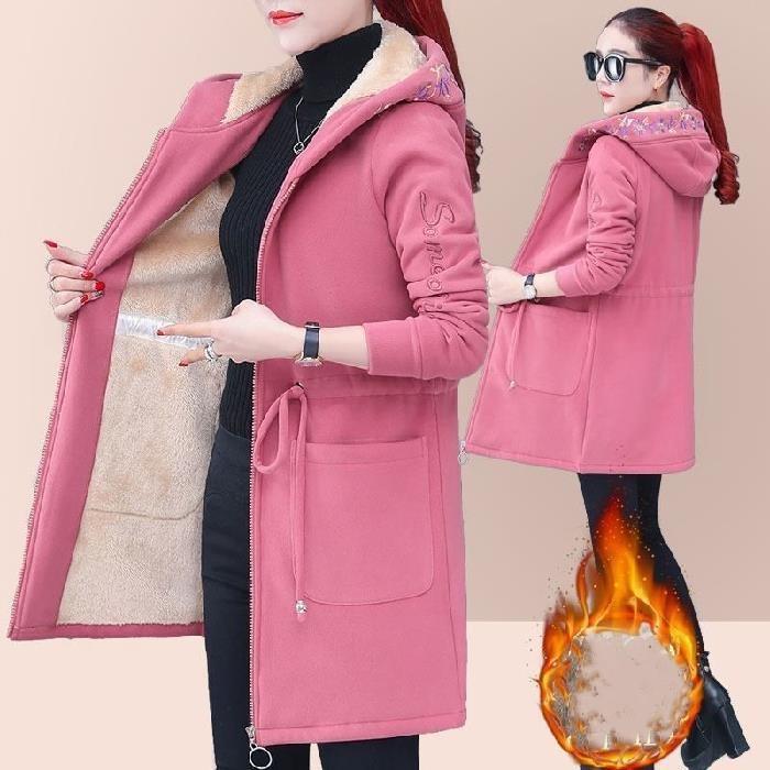 Women's Autumn and Winter Fleece-lined Thickened Lamb Wool Jacket Medium-length Cardigan Sweatshirt