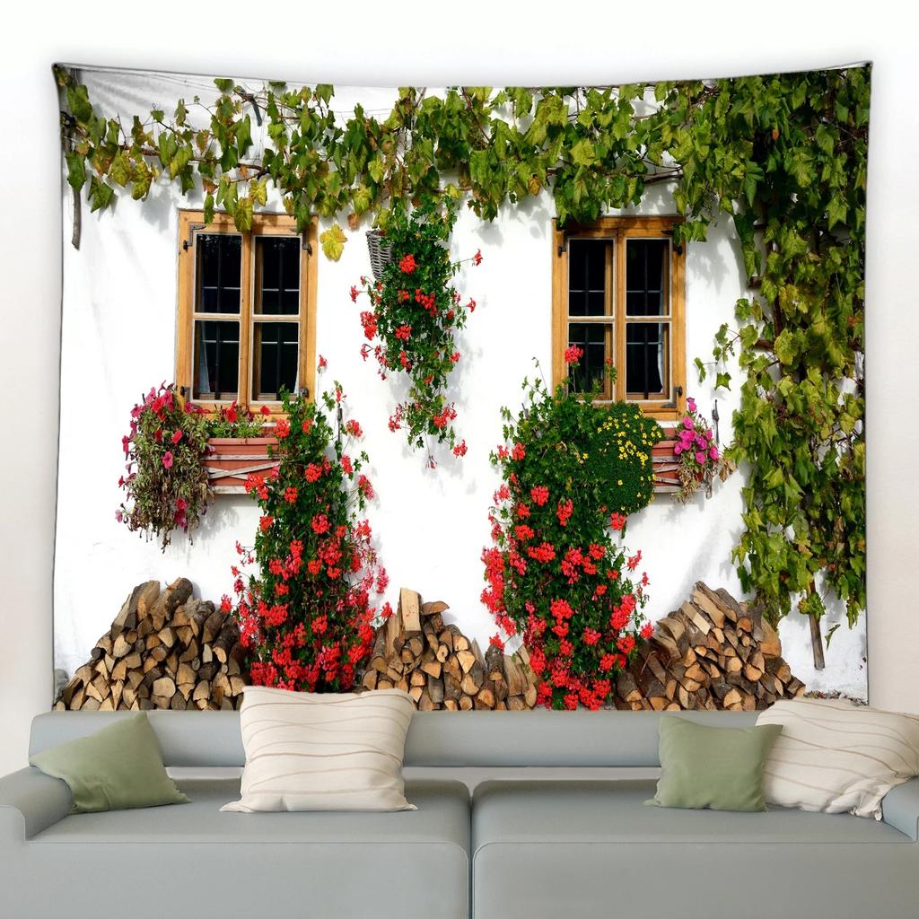 Spring Butterfly Flowers Tapestry Retro Wooden Fence Nature Pink Rose Plants Floral Wall Hanging Garden Home Decor Scenery Cloth