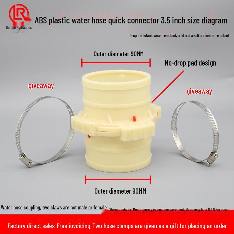 Durable ABS Plastic Quick-Connect Water Hose Connector, Corrosion & Drop Resistant, Available in Sizes: 1, 2, 3, 4 Inch.