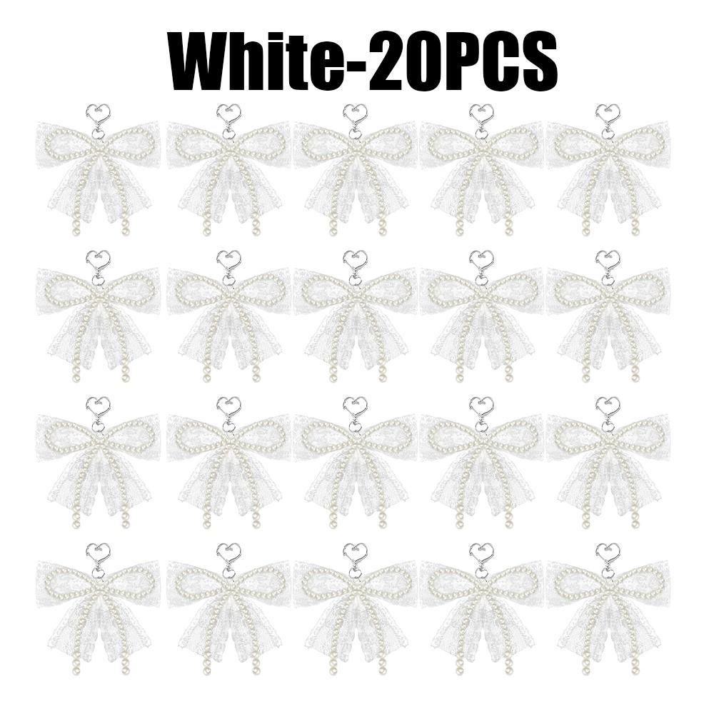 Imitation Pearls Lace Bowknot Keychain Sweet Beaded Pendant Keyring for Women Handbag and Backpack Key Chain Exquisite Ornament