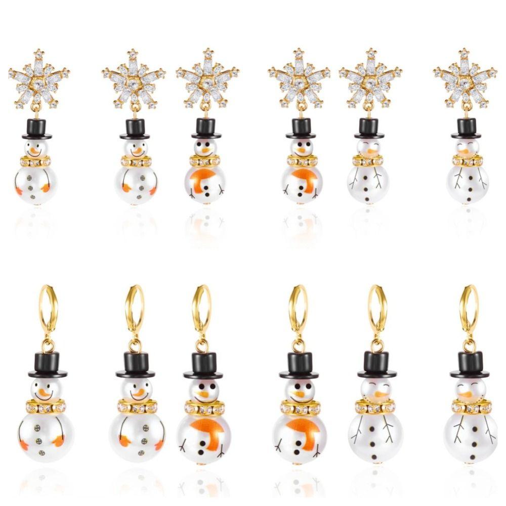 Rhinestone Christmas Earrings Snowflake Xmas Dangle Earrings Fashion Snowman Earrings  Women