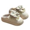 Winter New Bow Cotton Slippers Fashionable Plaid Velvet Warm Thick-soled Heightening Shoes Non-slip Cotton Shoes