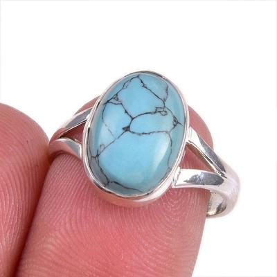 Natural Turquoise Gemstone 925 Solid Sterling Silver Jewelry Ring Size 8 v7P48