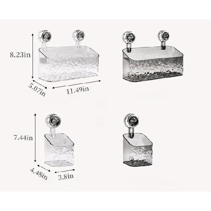 Modern Minimalist Luxury Glacier Pattern Suction Cup Shelf Organizer, Transparent White, Large+Small, NO-Drilling, Removable, Wall Mounted, Shower