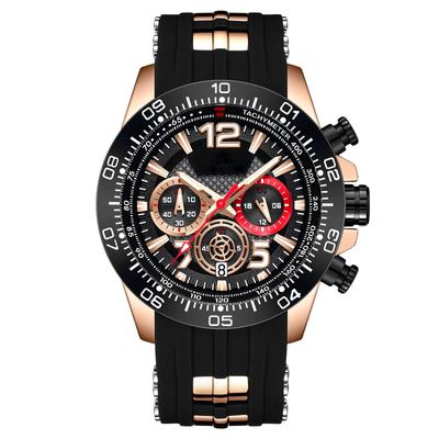 RORIOS Men's Waterproof Analog Watch with Chronograph, Calendar, Date Display, Luminous Quartz Movement, Silicone Strap, Black, Perfect for