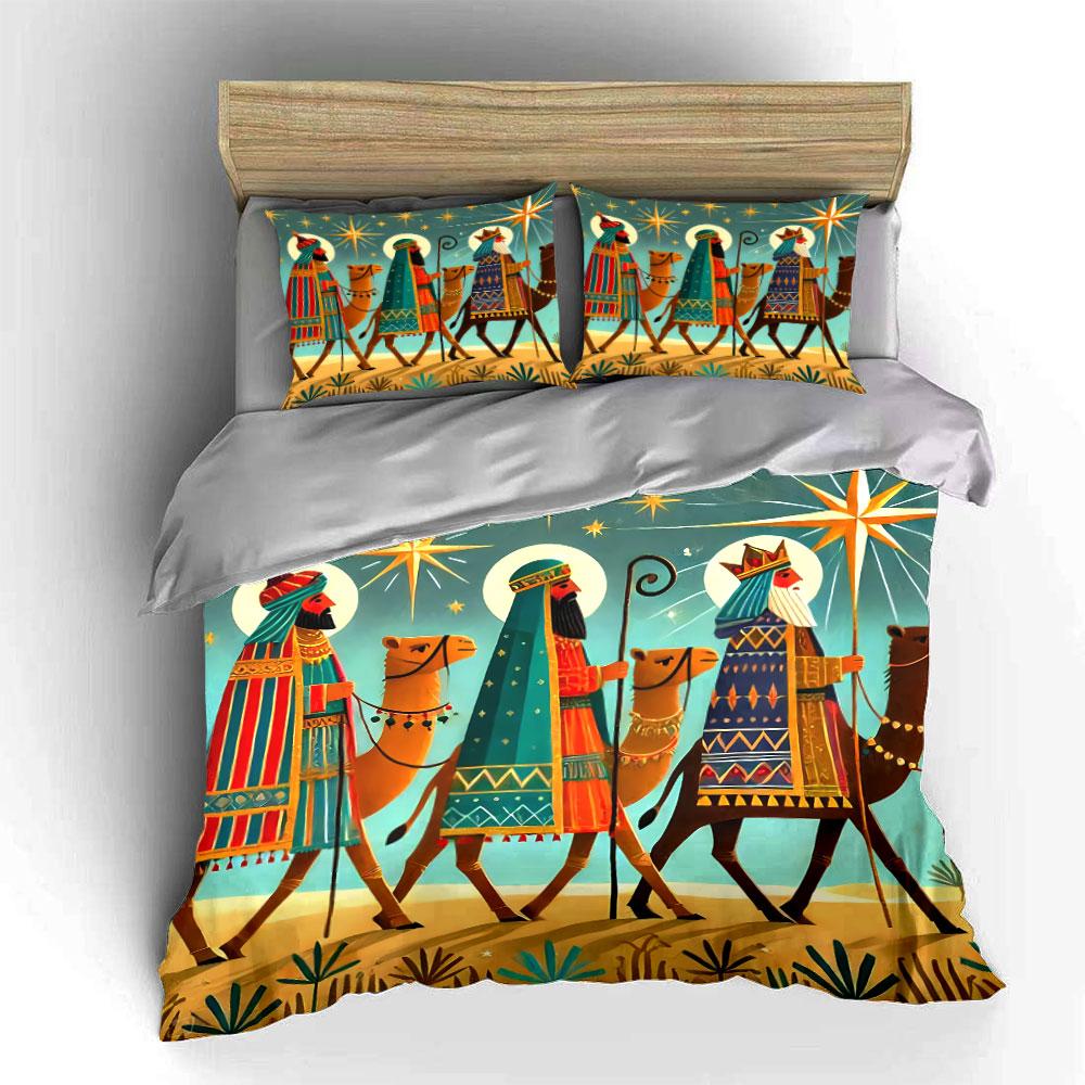 Three Wise Men with Camels Pattern Bedding Duvet Cover Set Duvet Cover Pillowcases (1*Duvet Cover 2*Pillowcases, Without Duvet Insert)