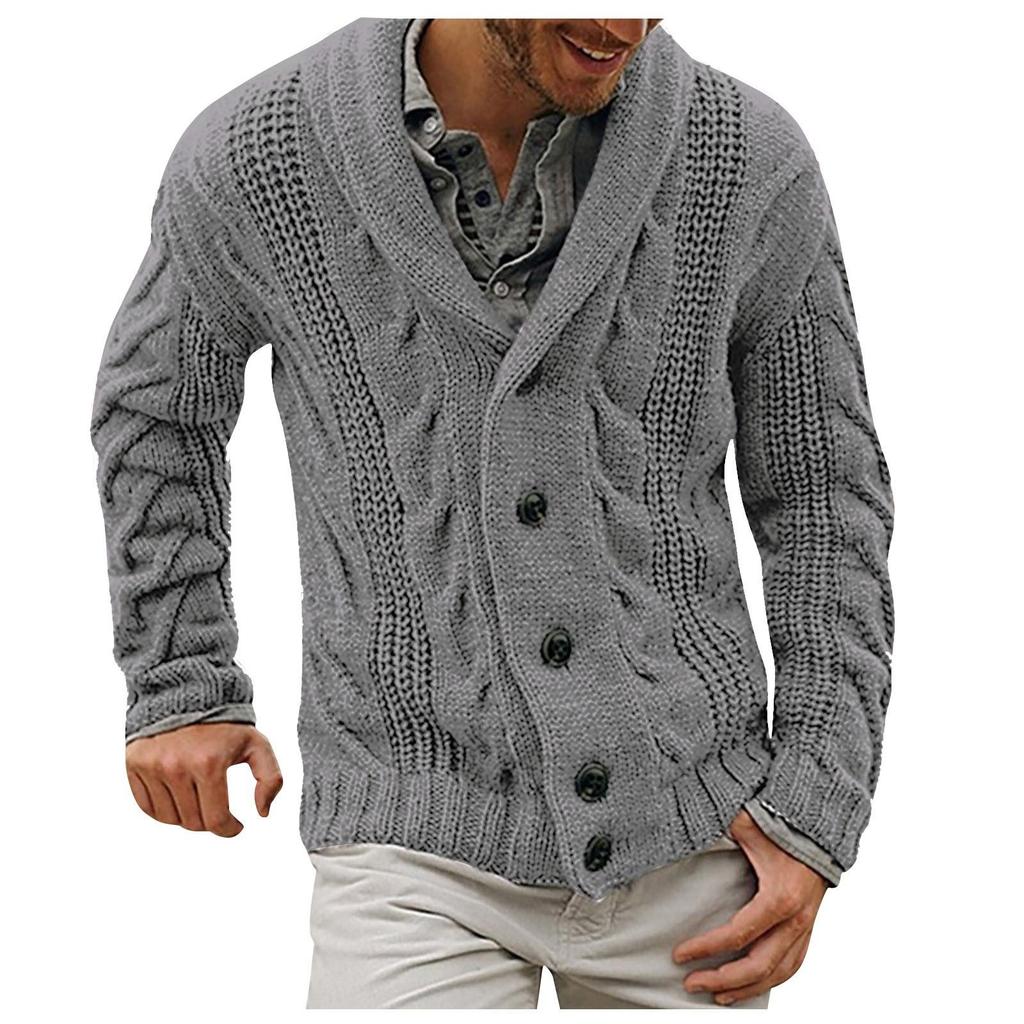 E Moda Uomo Invernale Cardigan Largo Caldo Giacca con Cappuccio e Revers Maglione Cappotto a Maglia