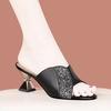 French Niche Thick-heeled Slippers Sandals Women's Versatile Temperament Rhinestone High-heeled Cool Slippers Women's Summer Wear One-word Drag Women