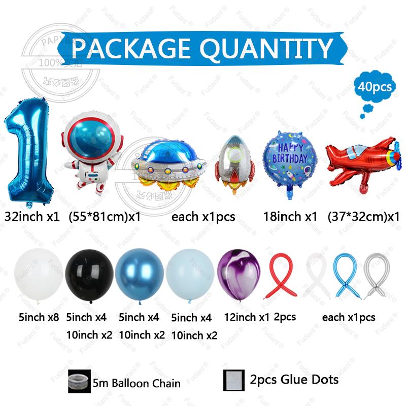 Astronaut Rocket Balloon Blue Space Theme 32inch Number Balloon Set Birthday Party Decoration Children's Baptismal Balloon Gifts