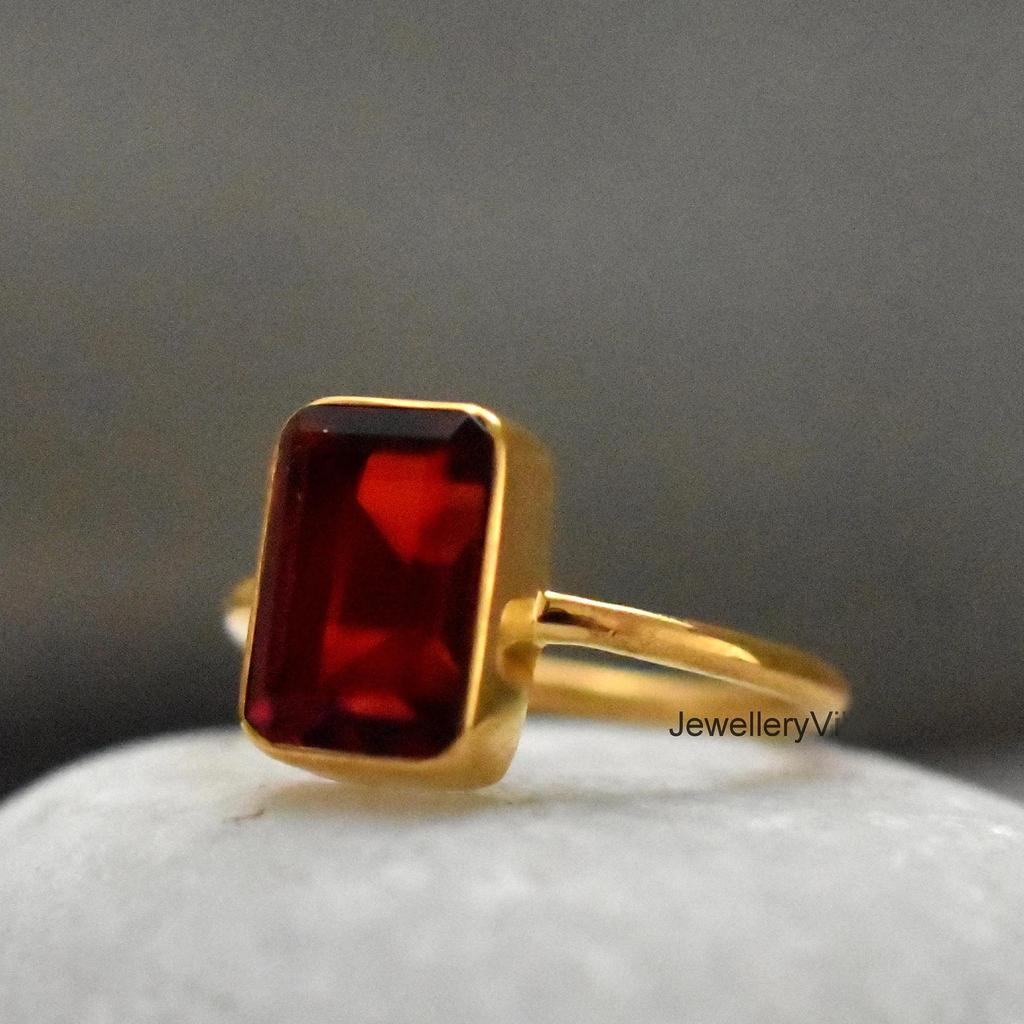 Roter Granat 925 Sterlingsilber Gelbgold gefüllt Ring Schmuck, Geburtsstein Almandin Granat Statement Ring Schmuck