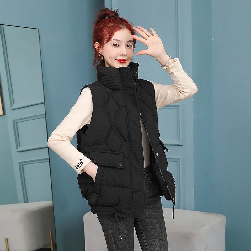 Down Cotton Vest Women's Short New Autumn and Winter Convex Grain Thickened Vest Jacket