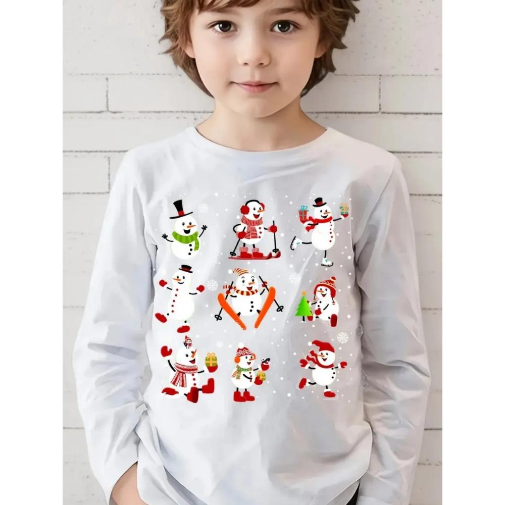 Spring and Autumn Round Neck 3D Christmas Theme Printed Top Fashionable Casual Long Sleeved Children's Boy T-shirts