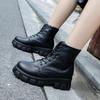 Fashion PU Leather Women's Boots 2025 Autumn New Shoes Women Fashion Lace Up Ankle Boots Female Chunky Heels Platform Motorcycle Botas