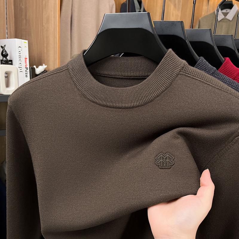 Men s Round Neck Thick Knit Sweater - Solid Color Dad Style Winter Base Layer 2XL