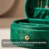 Compact Velvet Jewelry Box with Snap Closure Elegant Round