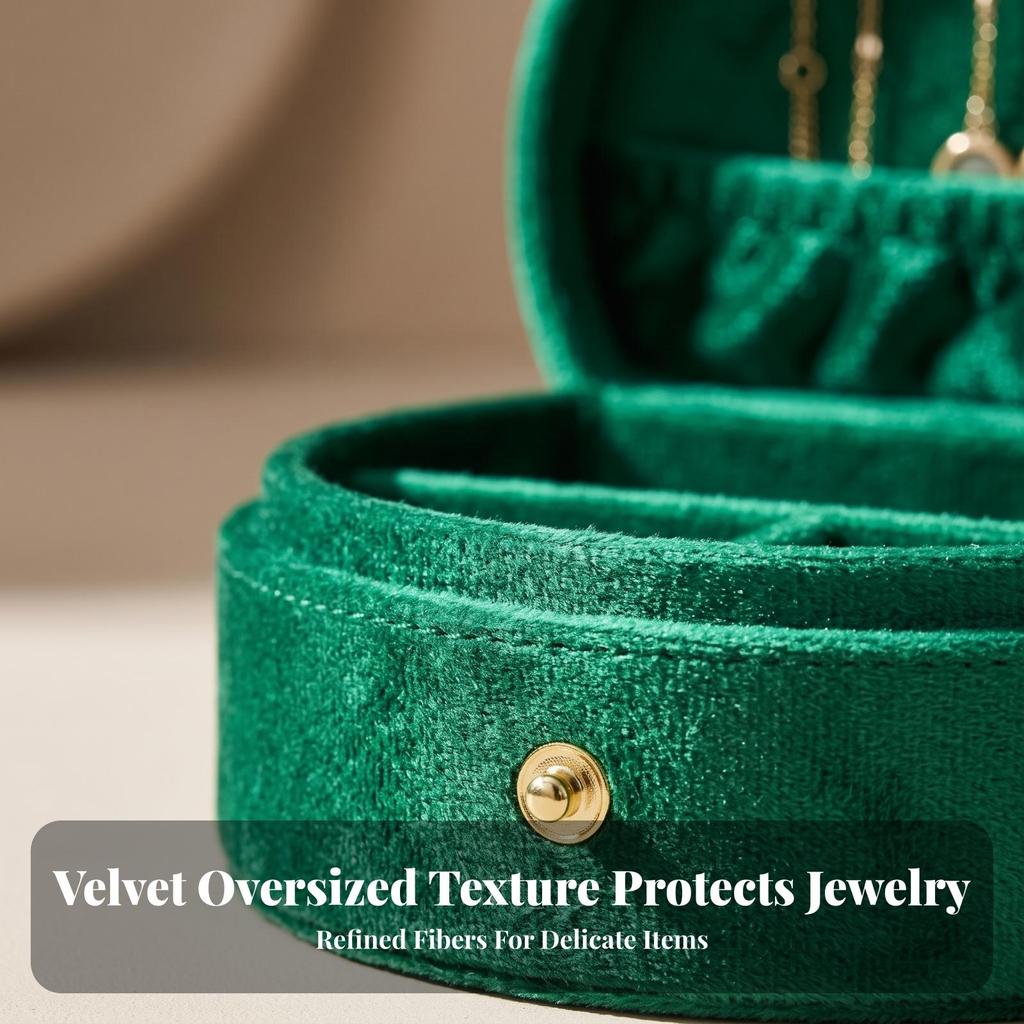 Compact Velvet Jewelry Box with Snap Closure Elegant Round