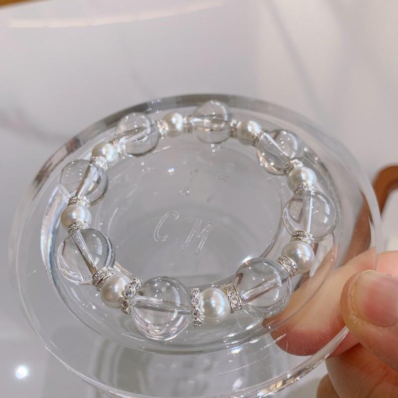 Natural White Quartz Crystal Bracelet Women 14mm Large Beads Handmade Strand Jewelry With Shell Elegant Minimalist