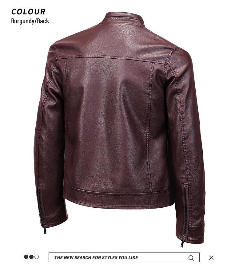 Men's Trendy American Stand-Collar Faux Leather Motorcycle Jacket with British and Korean Style