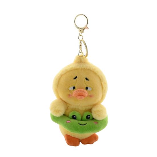 Worried Duck Plush Keychain Cute Stuffed Animal with Random Accessory Soft Bag Charm & Car Decoration Gift for Kids Adults