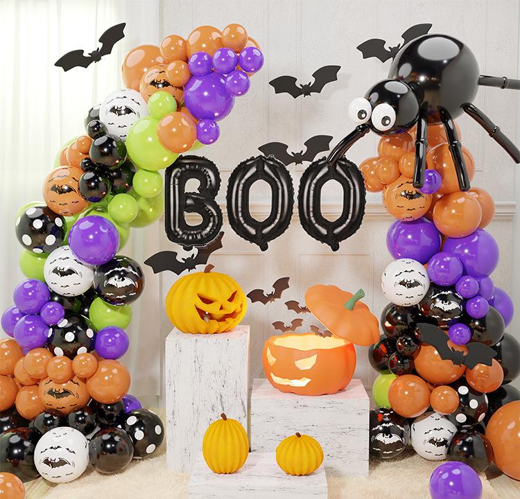 Halloween Bat Decoration Balloon Garland Arch Kit 3D Spider Bat Foil Black Orange Ballon Latex Confetti Globos Party Supplies