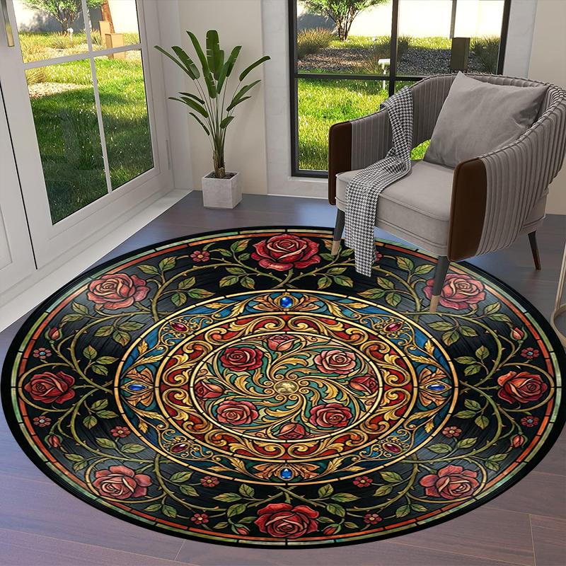 Vintage Rose Runder Teppich, Teppich für Wohnzimmer Schlafzimmer Sofa Spielzimmer Dekor, Rutschfeste Bodenmatte109