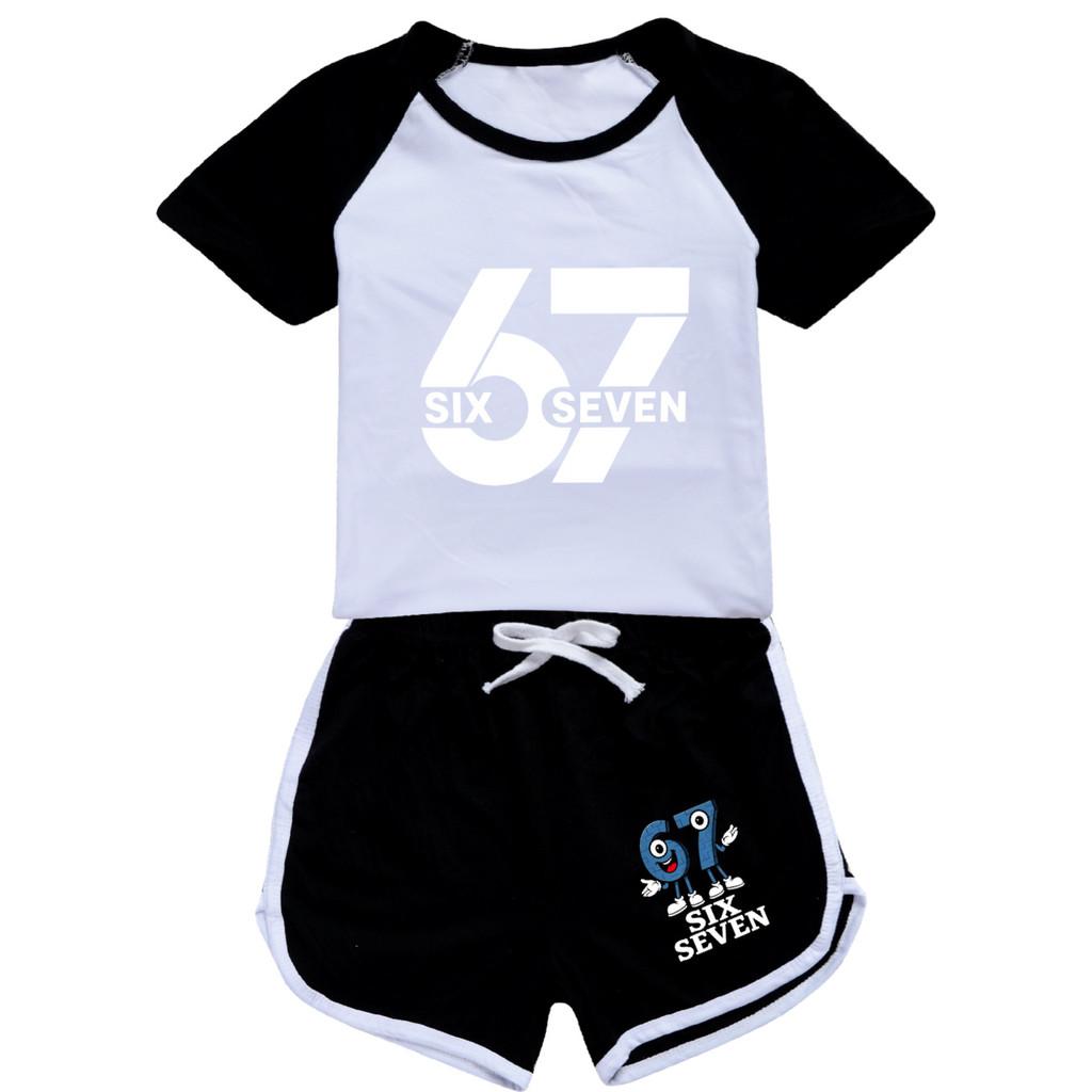 5398 Multi-color Kids Steal a Brainrot 67 Printed T-shirt Shorts Sport Tracksuit Clothes Set
