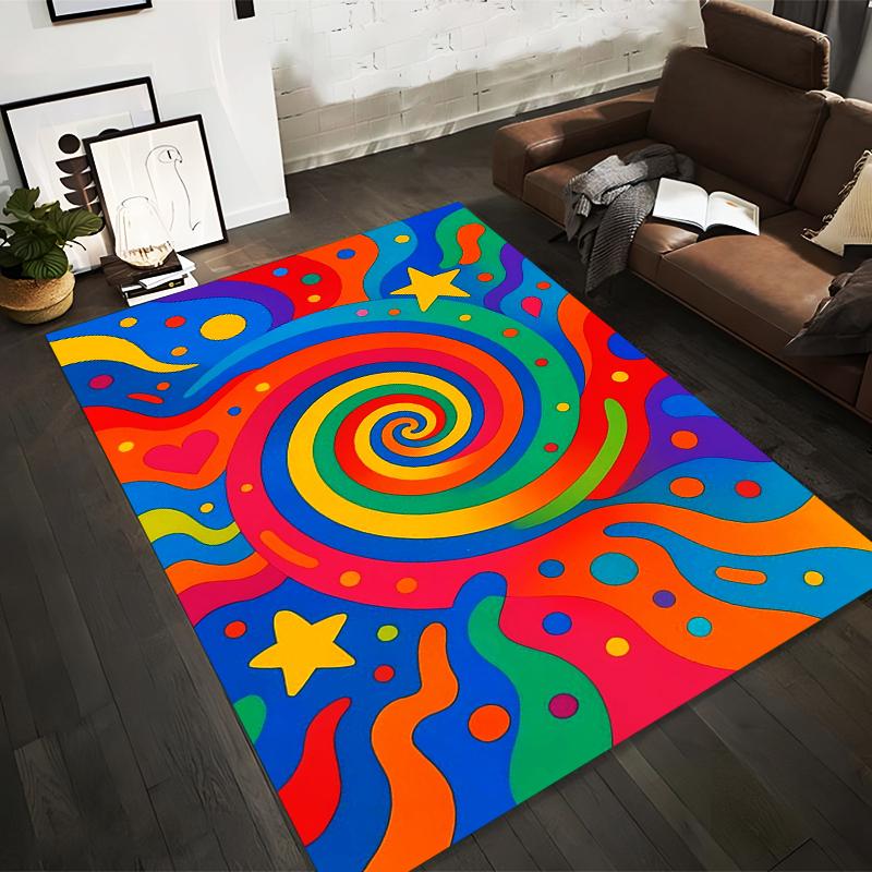 

Colorful Spiral Pattern Carpet with Stars, Hearts, and Vibrant Design Suitable for use as an anti-slip for living room bedroom sofas 40x60cm( 15x23in )