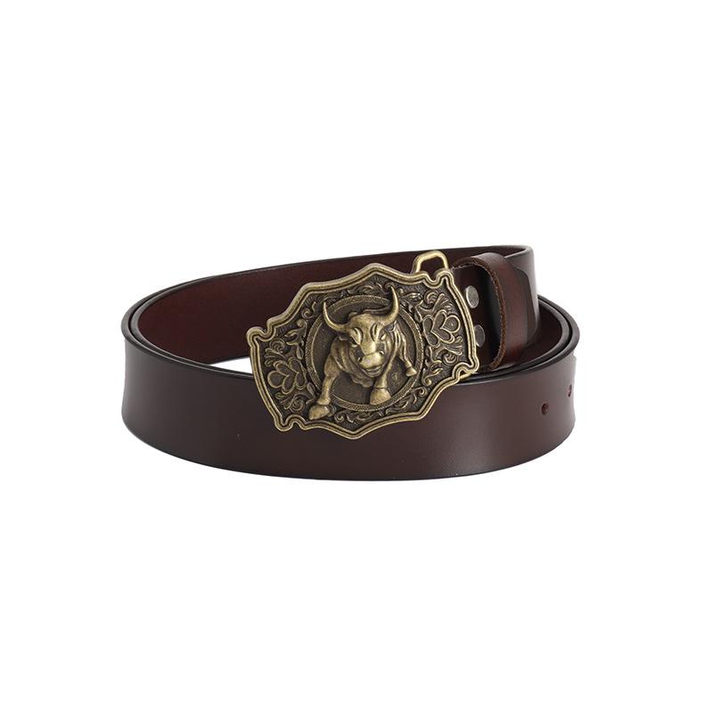 Vintage Bull Head Western Cowboy Men s Leather Belt - Personalized and Stylish 95 cm