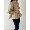 Casual Puff Sleeve Pleated White Shirts for Women Fashion Patchwork Simple Single Breasted Loose Blouses Tops Women Solid Lapel Vintage Blouse 26288