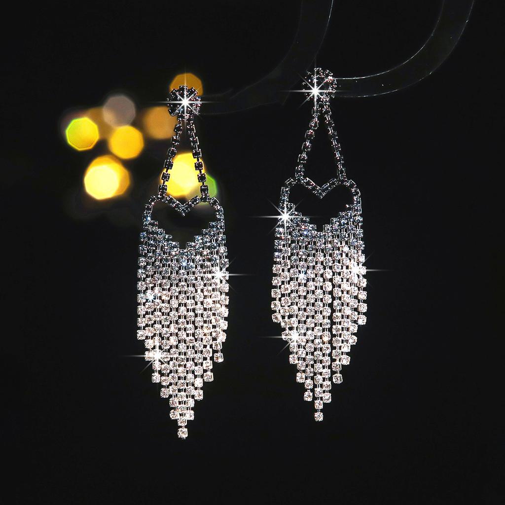 Temperament Advanced Sense Hollow Love Long Fringed Earrings