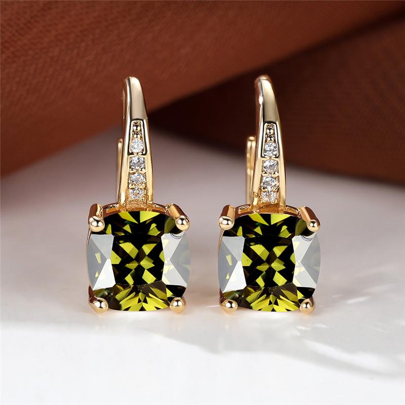 Blue Zircon Square Stone Luxury Crystal Rainbow Hoop Earrings Boho Gold Color Engagement Wedding For Women