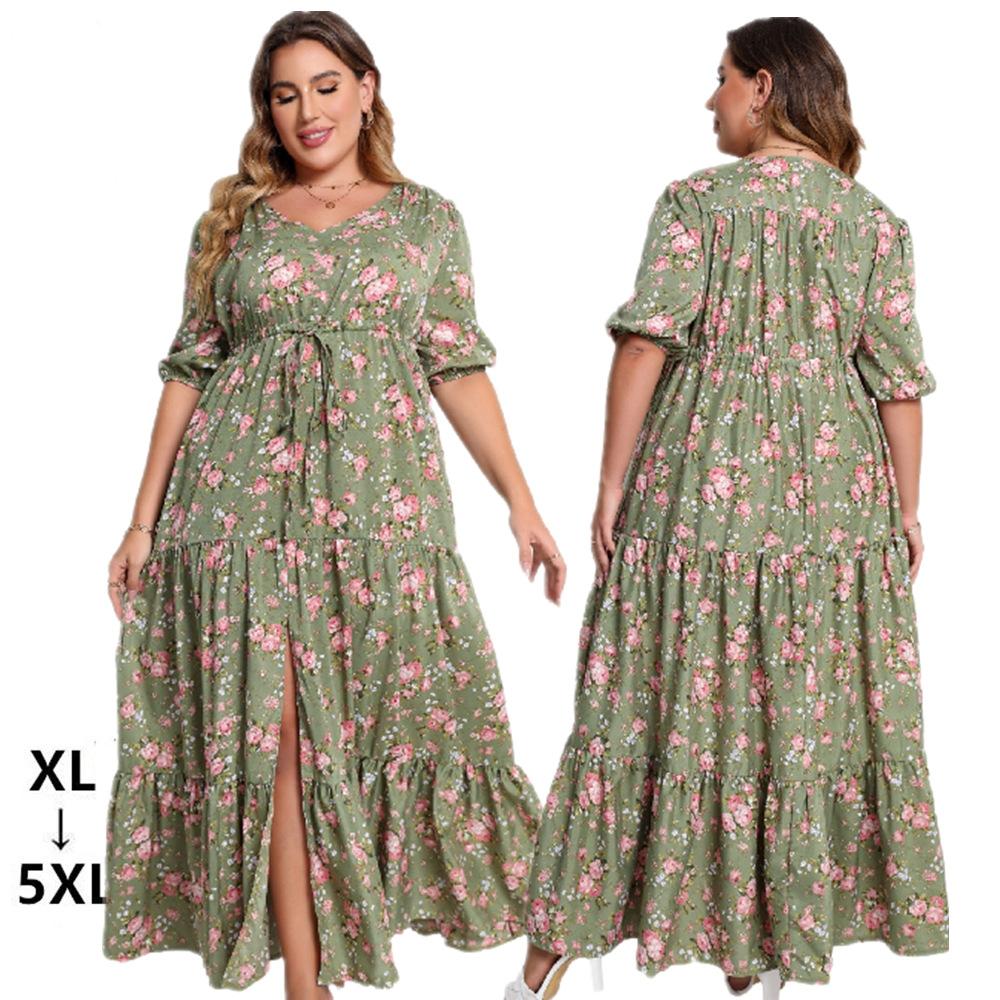 Vestido Solto de Verão com Estampa Boêmia para Mulheres Plus Size