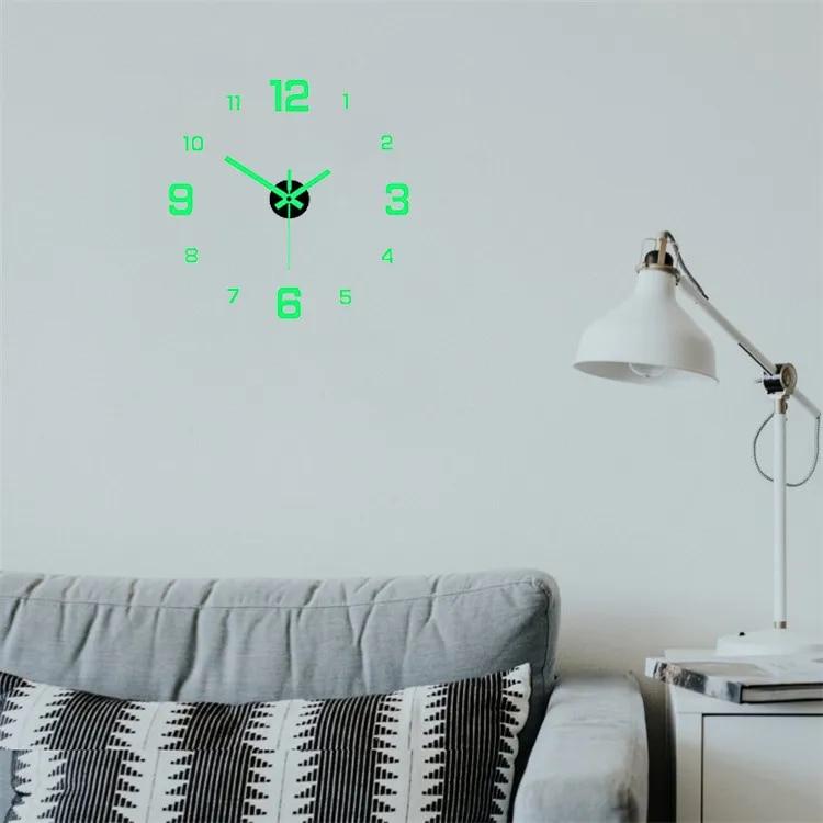 EW Kreative Einfache Leuchtende Digitale Uhr Europäischer Stil DIY Stille Wanduhr Arbeitszimmer Wohnzimmer Lochfreier Wandaufkleber Uhr