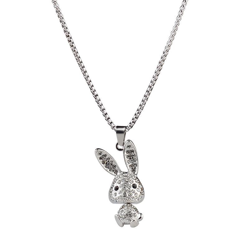 Niche Diamond Rabbit Titanium Steel Necklace - Hip Hop Celebrity Style, Personalized Simple Sweater Hoodie Chain Jewelry