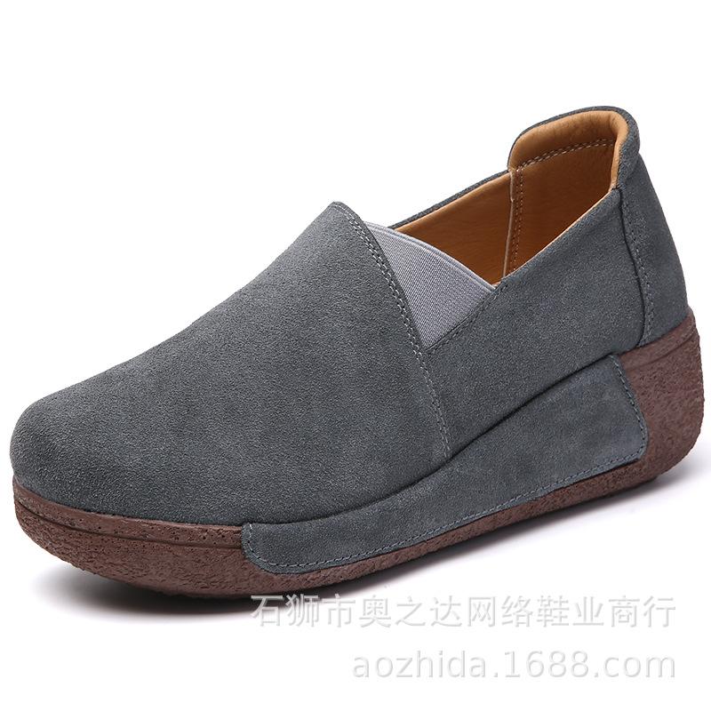 

2024 spring and autumn two-layer leather sports shoes Korean version of the trend platform rocking shoes women s single shoes mother shoes casual wome 41 сірий колір