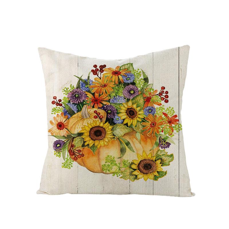 Thanksgiving Cushion Cover Pumpkin Print Harvest Polyester Cushion Cover Office Sofa Cushion Cover