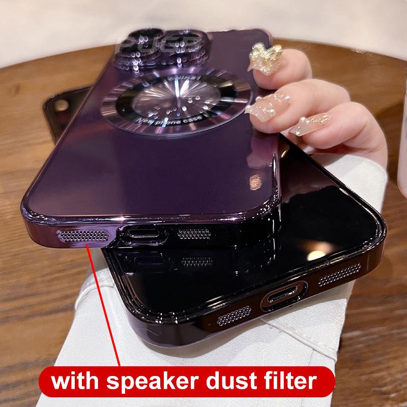 Fashion Plating For Magsafe Case For iPhone 11 13 12 14 15 Pro Max Plus  Camera Lens Protector Magnetic Wireless Charging Cover
