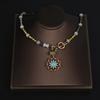 Natural Turquoise Sun God Pendant Choker Necklace