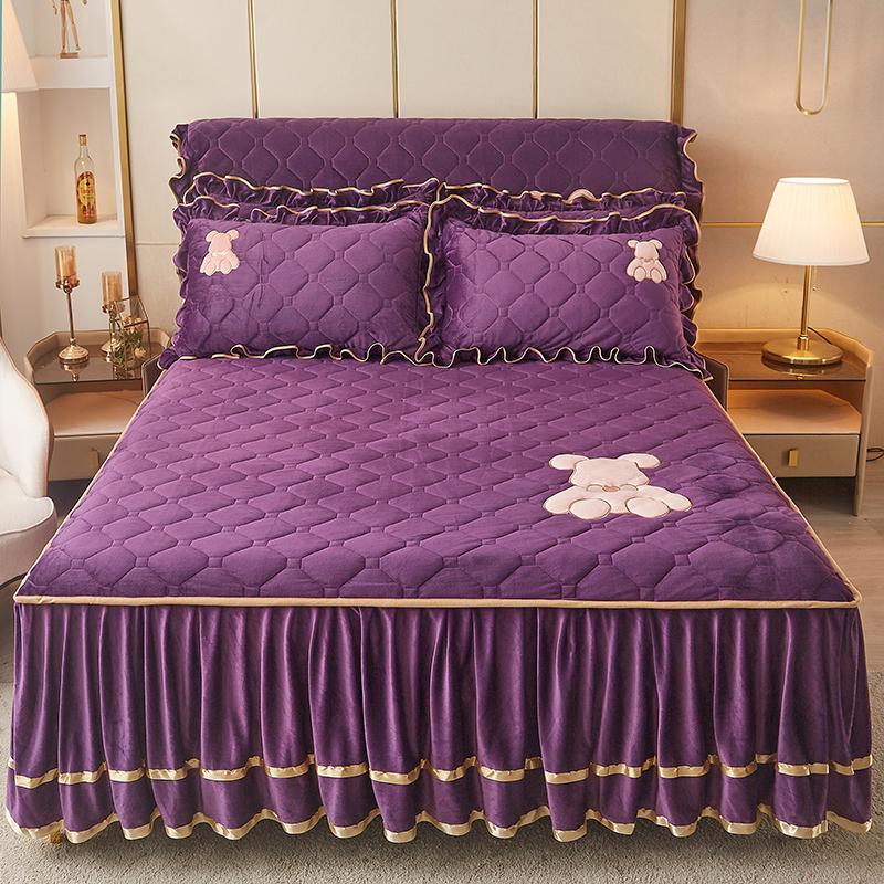 Solid Color Milk Velvet Winter Bedspread On The Bed Thick Home Bed Skirt-style Bed Sheets Cotton European-style Bed Spreads