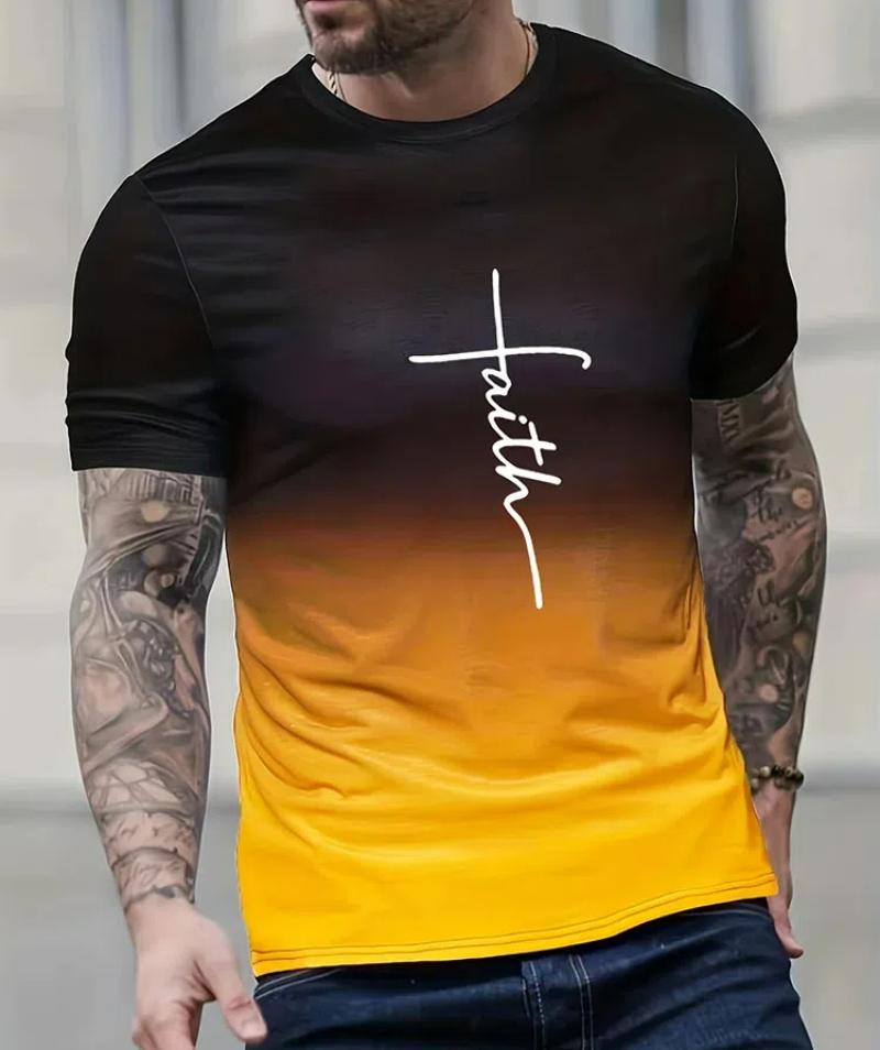 Summer Casual Men's T-Shirt Daily Outdoor Loose Comfortable Short Sleeves Fashionable Street Style Gradient Color Top Tees