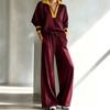 Womens Casual 2-Piece Set Long Sleeve Hoodie Wide-Leg Pants Fall Outfit Loose Fit Color-Block Sporty Style
