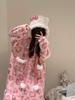 Adorable Hello Kitty Coral Fleece Hooded Pajamas with Plush Lining