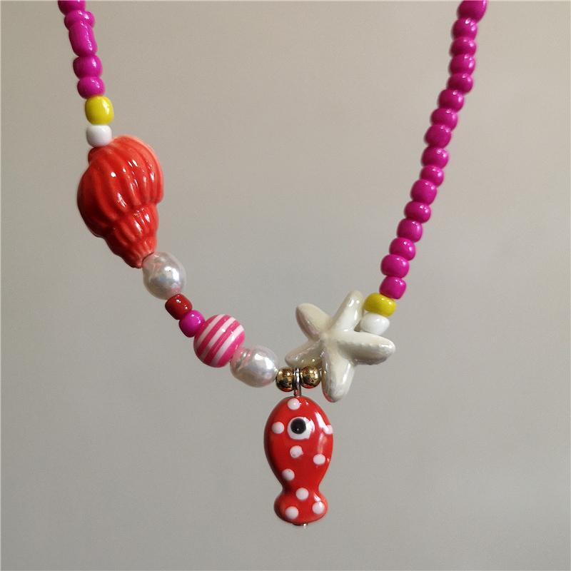 Collar Gargantilla de Cuentas con Colgante de Pez y Estrella de Mar de Cerámica Colorida de Verano para Mujer Accesorios de Joyería Romántica Boho de Playa