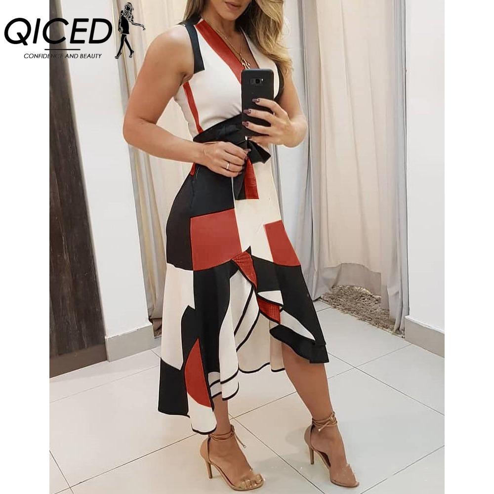 

QICED Новое Модное Женское Платье-Майка Без Рукавов с V-Образным Вырезом и Красочным Принтом XXXL красный