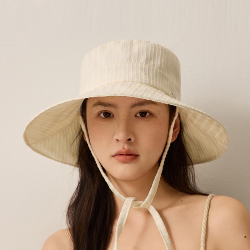 Summer Striped Sunshade Hat Women's Holiday Big Brim Sunscreen Fisherman Hat