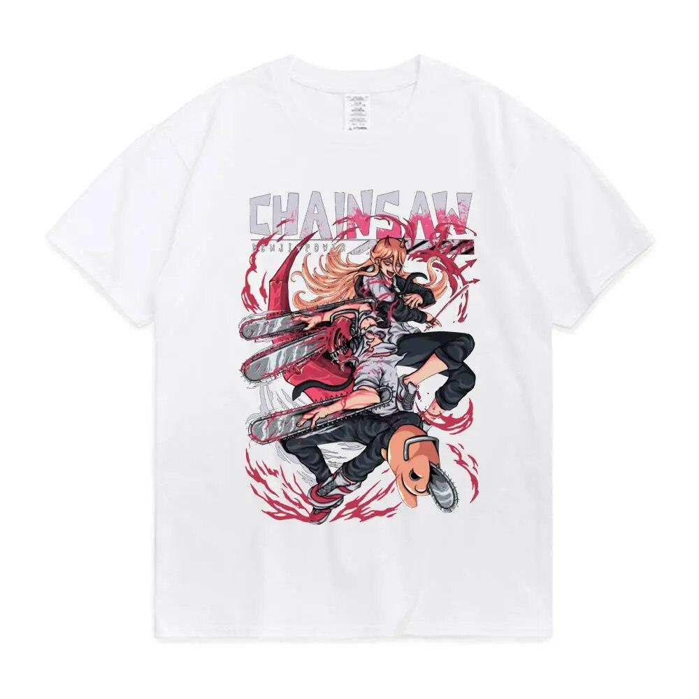 Japanische Anime Kettensäge Unisex T-Shirt Unisexga Makima Power Denji Pochita Grafikdruck T-Shirts Unisex Damen Baumwolle Casual T-Shirts