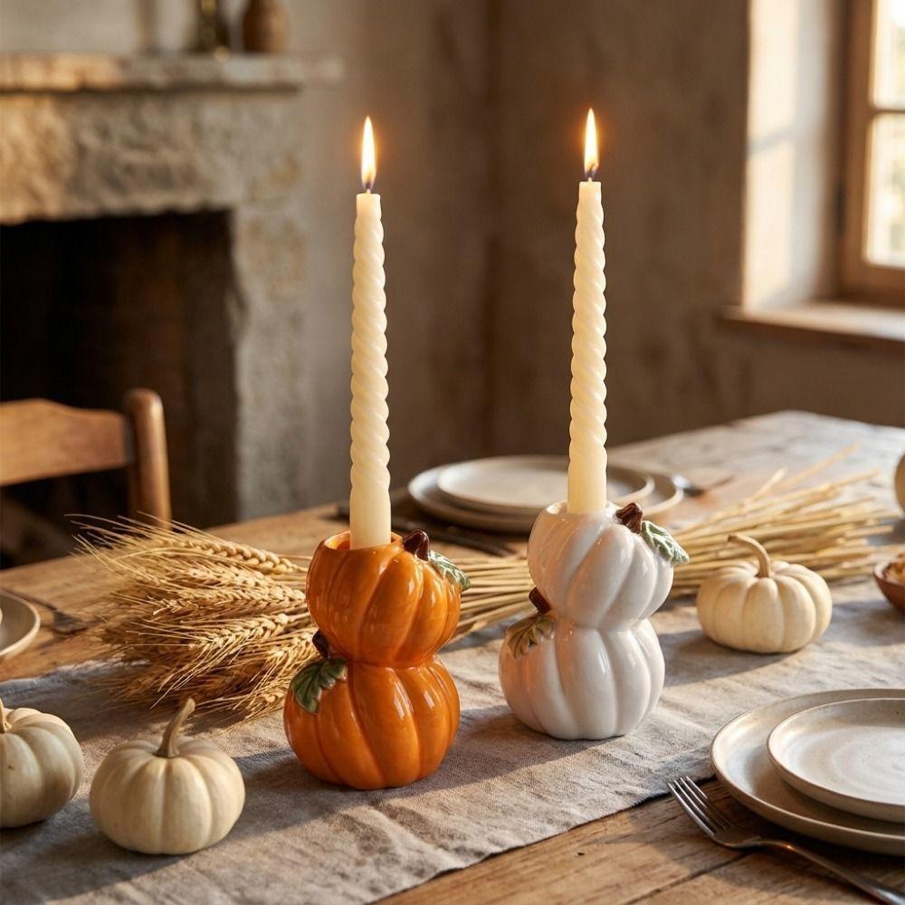 Ceramic Halloween Candle Stick Centerpiece Halloween Decor Pumpkin Candle Stand Tabletop Decor