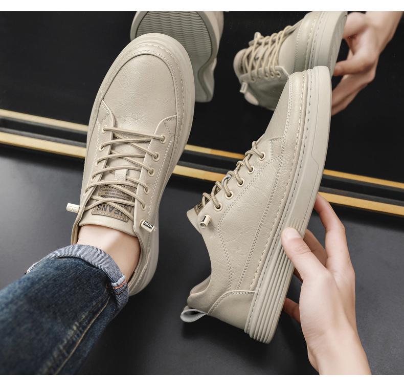Men's Spring 2026 Casual Leather Shoes - Trendy Korean Style Versatile Youth Sports Board Shoes