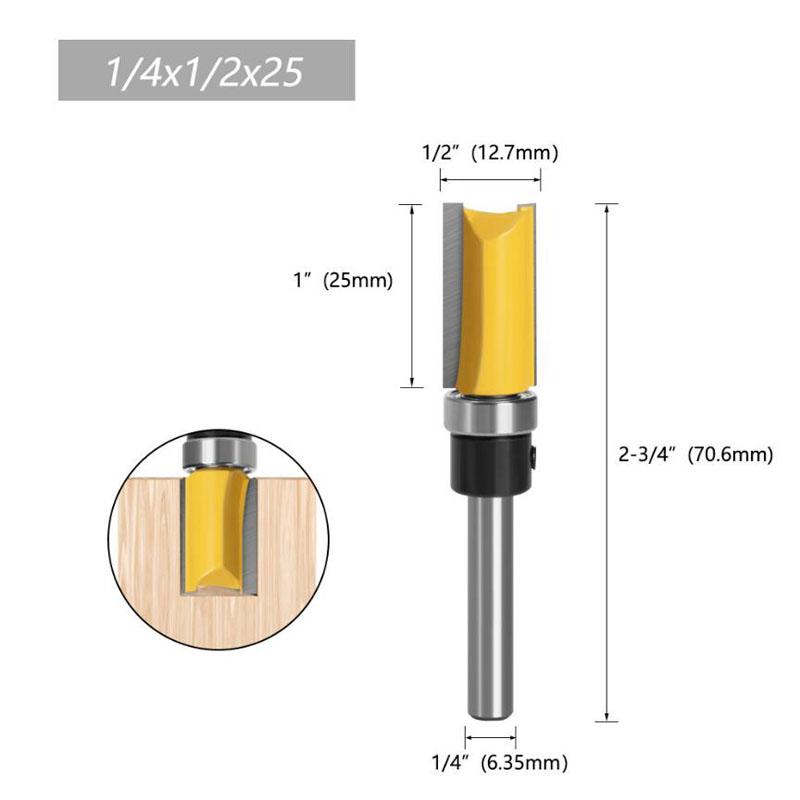 1/3/4ks 1/4 palce 6,35mm šablona stopky oříznutí závěsu Dlabací frézovací bit Fréza s přímým koncem Čištění zarovnávací čepové frézy pro obrábění dřeva